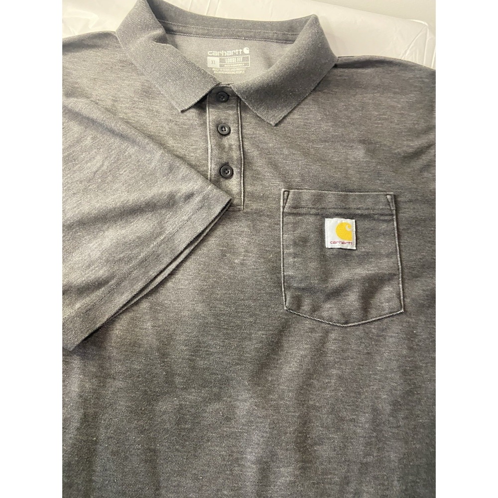 Men's Loose Fit Carhartt Tagless Dark Gray Golf Polo With Pocket-Size XL